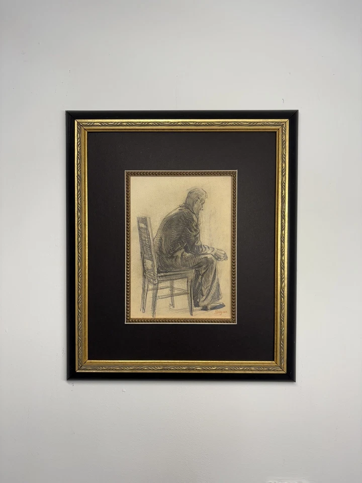  Dibujo de grafito de Edgar Degas / arte atribuido mate y enmarcado firmado a mano Foto 2 de 4