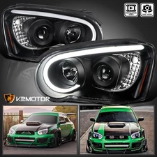 Black Fits 2004-2005 Subaru Impreza RS WRX LED Strip Projector Headlights Lamps