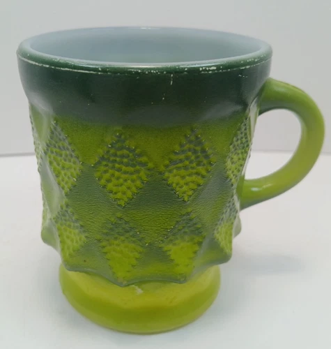Vintage MCM Fire-King Kimberly Diamond Glass 8oz Green Coffee Mug