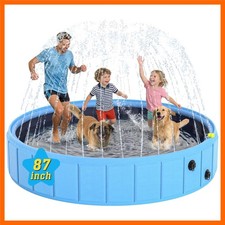 Foldable Dog Pool with Sprinkler, 87 in Extra Large Non-Slip Dog Pet Bath Poo...