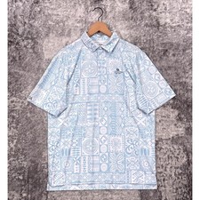 Straight Down Performance Polo Shirt Medium Mens Blue Island Pattern Golf