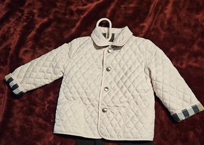 Burberry Baby Girls Light Pink Nova Quilted Diamond Jacket Coat Kids 12 Months