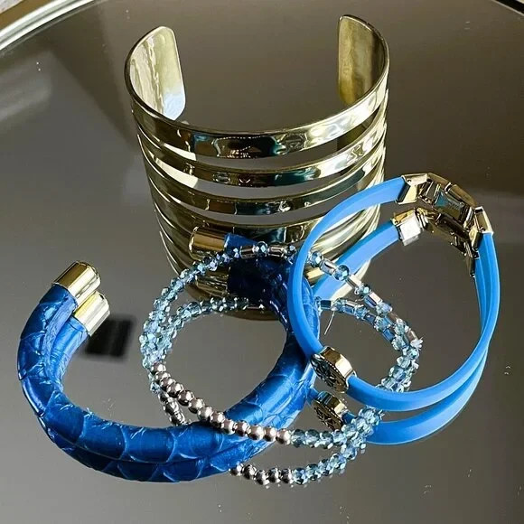 Rustic Cuff Stackable Mixable Bracelet Sets Blues… - image 7