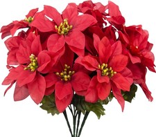 4 Pcs Artificial Poinsettia Bushes Poinsettias Artificial Christmas Flowers Red
