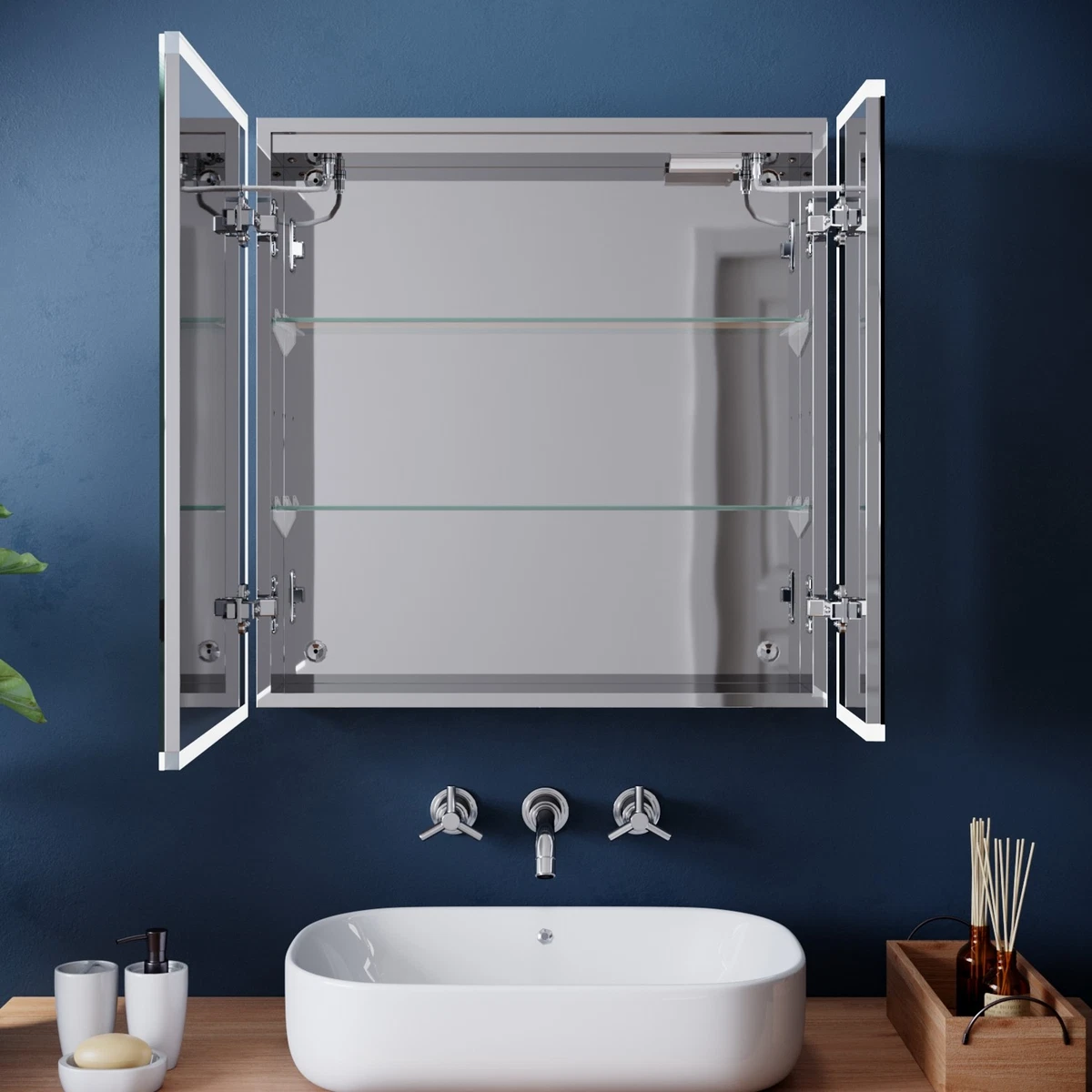 Smart LED Bathroom Mirror Cabinet Bluetooth Demister Shaver Socket Touch Control
