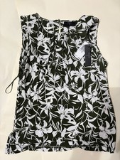 Tahari Women's M Green/White Floral Shift Midi Dress Sleeveless Pleated Lined