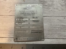 ORIGINAL VINTAGE BELL AIRCRAFT H-13E SIOUX HELICOPTER DATA NAME PLATE