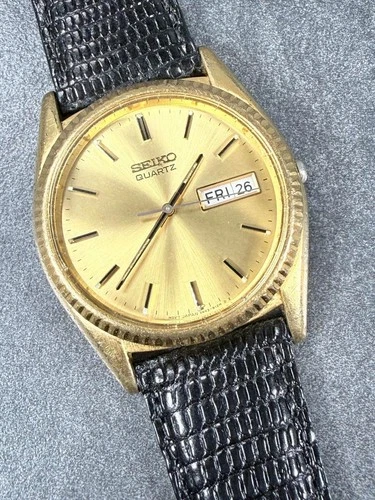 Seiko Quartz 7N43-8111 Gold Dial Day Date 36mm New Battery New Strap