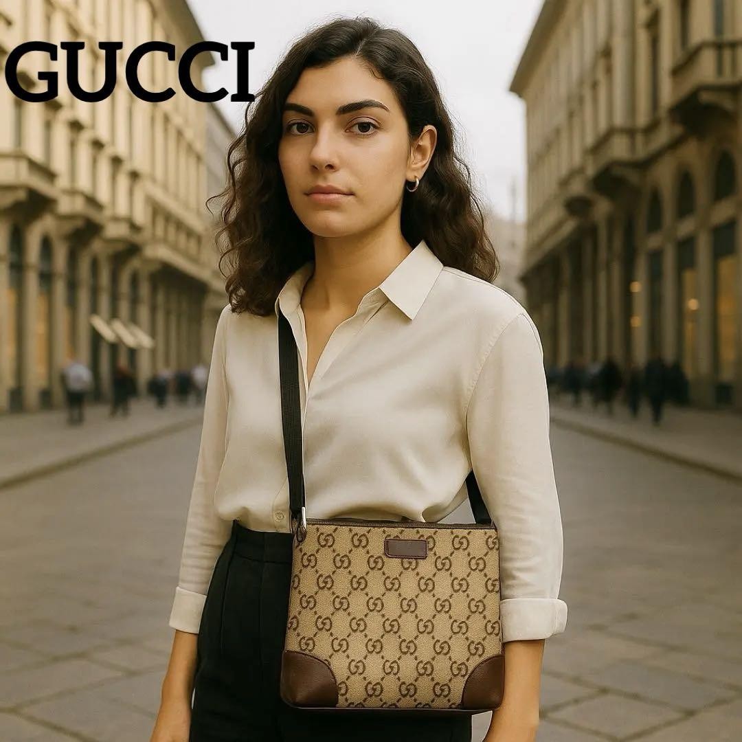 Gucci GG Canvas Brown Crossbody Bag PVC Leather Preowned 1705