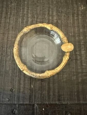 Vintage Glass Ashtray With Gold Tone Rim Cigarette