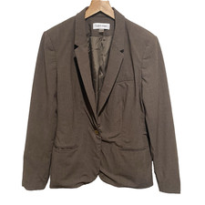 Calvin Klein Women's Brown One Button Closure Padded Blazer Size 12