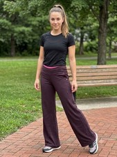 Q1 Adidas wide-leg track pants in dark plum, size M