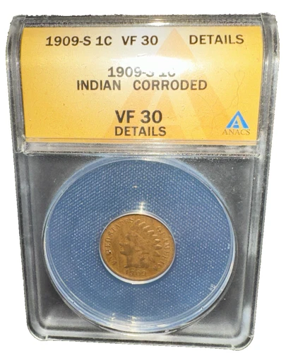 1909-S Indian Head Cent VF30 Details ANACS Semi-key Date (#207)