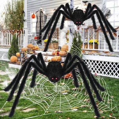 2pc 49in Giant Hairy Spider Halloween Decor Scary Fake Spiders for Outdoor Party