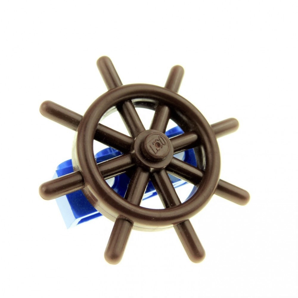 1x Lego Steering Wheel 2x4x4 Brown Pin Ship Wheel Boat Brick Blue 1x4 3701 4790