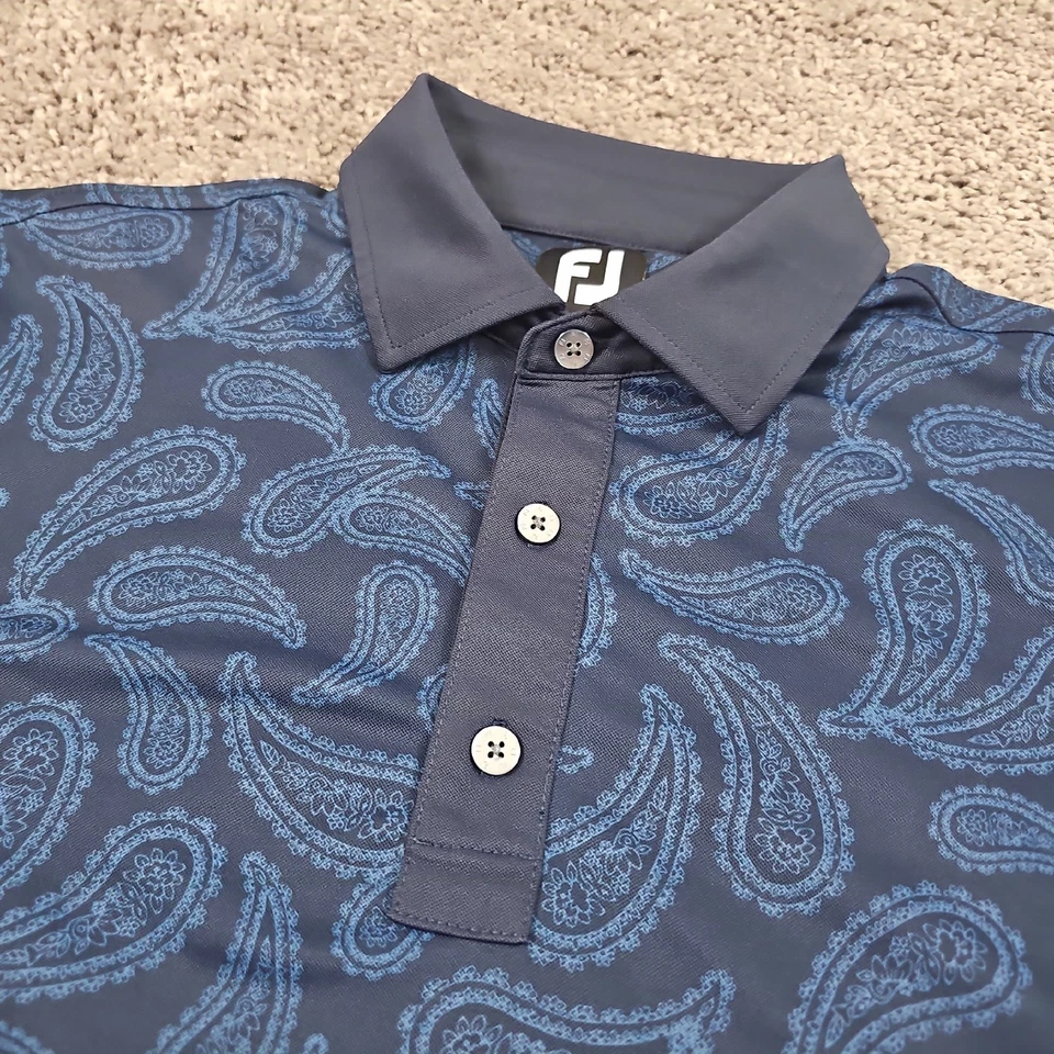 FootJoy Shirt Mens M Blue Paisley Short Sleeve Casual Stretch FJ Golf Polo - Image 2 of 4