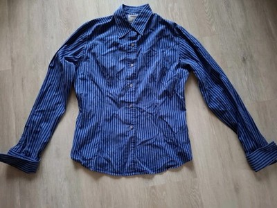 T.M. Lewin Langarm Bluse dunkelblau/blau gestreift Manschettenknöpfe, Größe 42