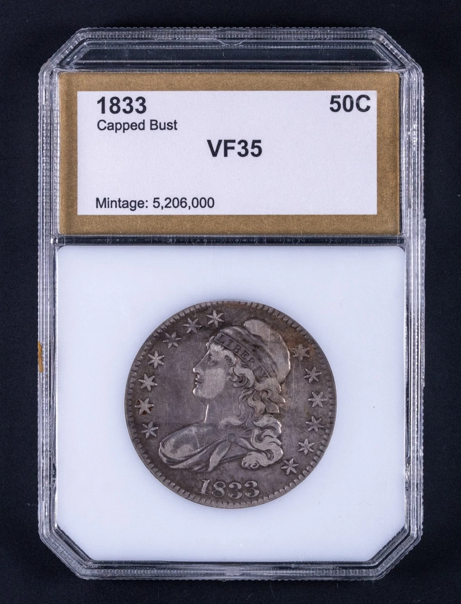 VF 35 Graded 1833 Year US Early Half Dollar Coins (1794-1839) for