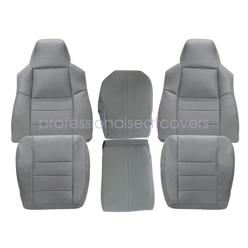 8 x Cubierta de asiento de cuero PERF delantera y trasera gris para Ford F250 Super Duty 2002-2007 Foto 3 de 4