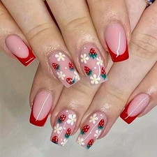 Red French Press on Nails Short Acrylic Nails Square Fake Nails with 