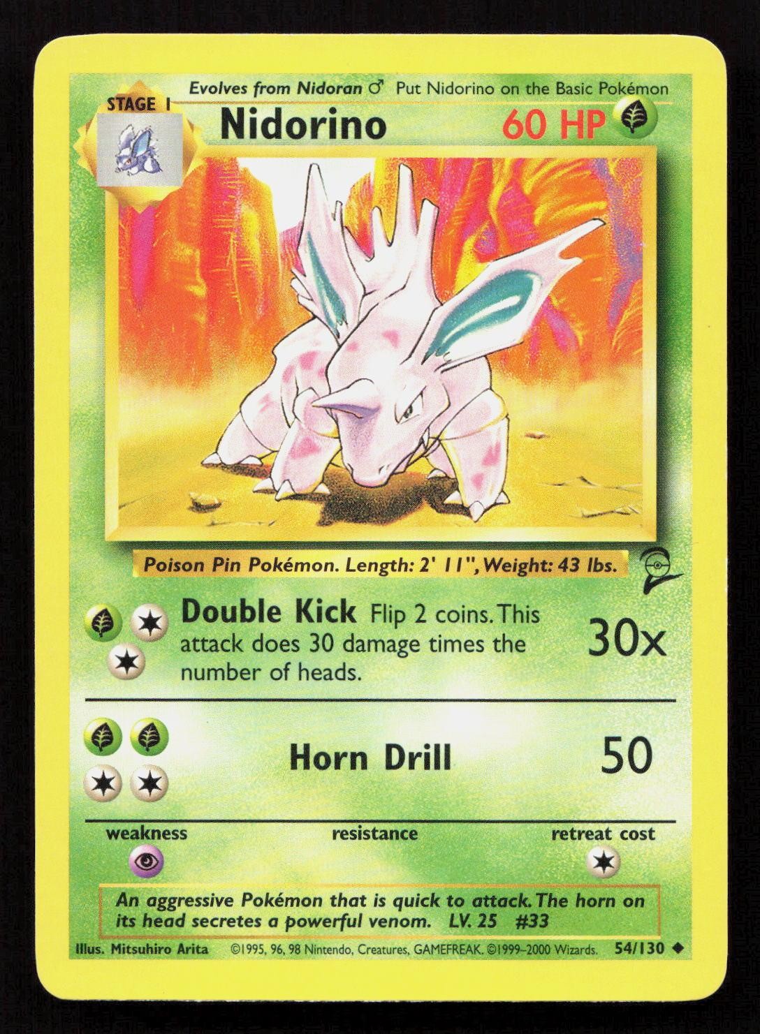 Pokemon NIDORINO 54/130 BASE SET 2