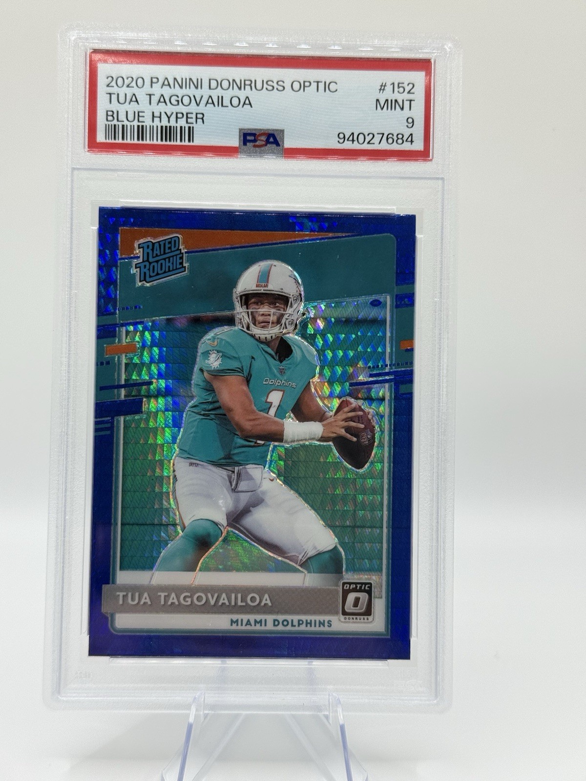 2020 Panini Donruss Optic Rated Rookies Tua Tagovailoa #152 Blue Hyper PSA 9