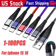 Braided USB C Type C Fast Charging Data Cable Cord for iPhone 16 Pro Max 15 lot