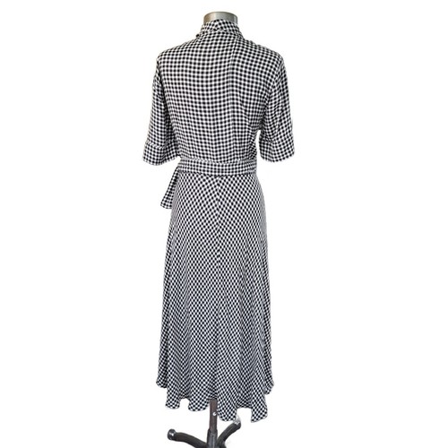 GANNI Blank & White Gingham Check Midi Wrap Dress Size 40 (8 US) - Picture 6 of 13