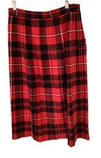 Red Plaid 100 Wool Pleated Kilt Style Skirt  England Sz 28 Waist Sz S/M 8 