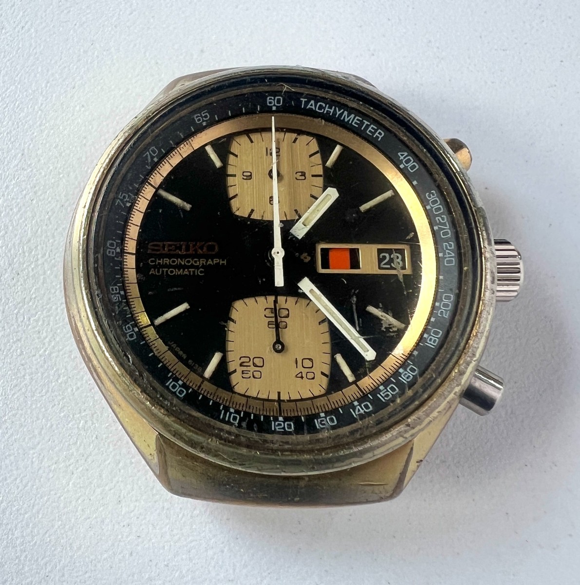 SEIKO 6138-8030 Automatic Chronograph Watch Vintage Mens Black