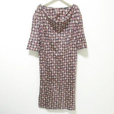 Gianfranco Ferre Floral print 100% silk 5/8 sleeve dress navy Women USED