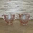 Vintage Federal Glass Company Recollection Madrid Pink Glass Cream And Sugar