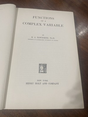 Functions of a Complex Variable by E. J. Townsend Hardcover 1945