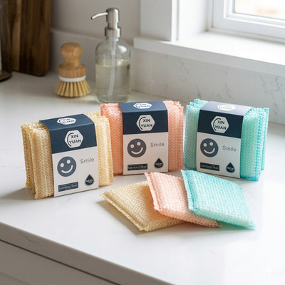 Eco Bamboo Fiber Dishwashing Sponge Non-Scratch Kitchen Cleaning Scrub Scourer