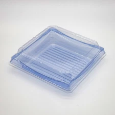 300sets Heavy Duty Blue/Black Take Out Sushi Tray with Clear Lid 7.3x7.3x2.2 in