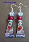 Fuchsia Flower on Blue Dangles Artisan Made Earrings Lampwork Beads Copper Enaml — photo 3
