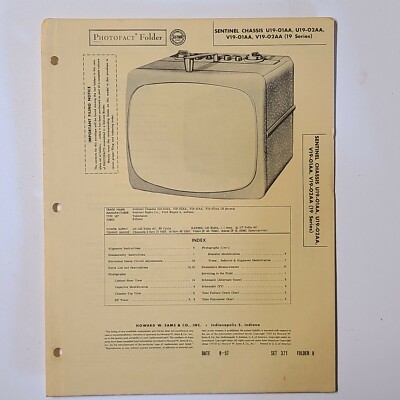 SAMS PHOTOFACT SERVICE MANUAL 371-8 SENTINEL TV U19-01AA -02AA V19-01AA -02AA 19