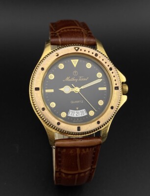 Vintage Swiss Mathey Tissot Bronze Gold Tone Bezel Date Dial Men s Classic Watch