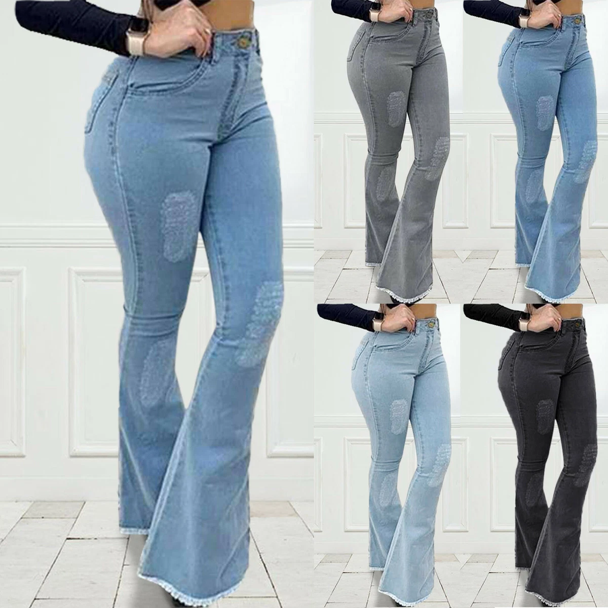 Regular Pretty Fashionista Women Wide Leg Bell Bottom Jeans