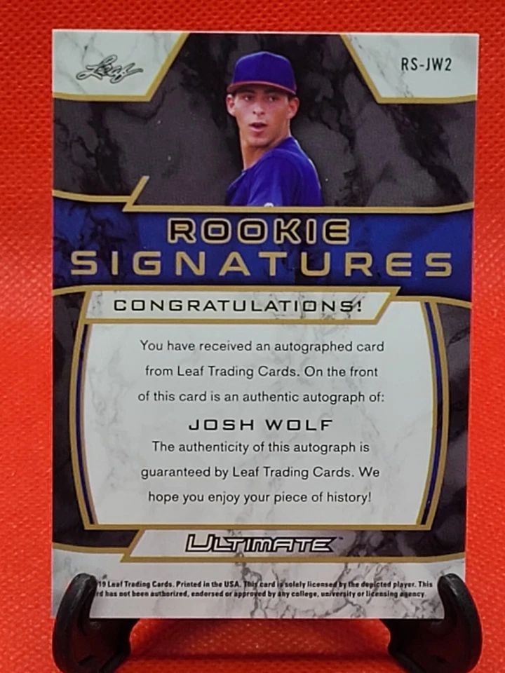 2019 Leaf Ultimate Signatures Silver Spectrum 1 /15 Josh Wolf Rookie Auto RC - Image 3 of 4