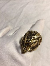 Vintage Golden Stainless Steel Lion Head Crest Size 9.5 Men's Leo Ring