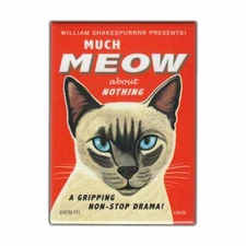Retro Pets Magnet, Shakespeare Spoof, Much Meow, Siamese Cat, 2.5" x 3.5"