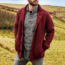 Winter Men Retro Cardigan Solid Color Cable Knit Jumper Jacket Sweater Outwear