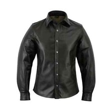 Black Men's Genuine Soft Lambskin Leather Shirt Handmade Motorcycle Casual Shirt