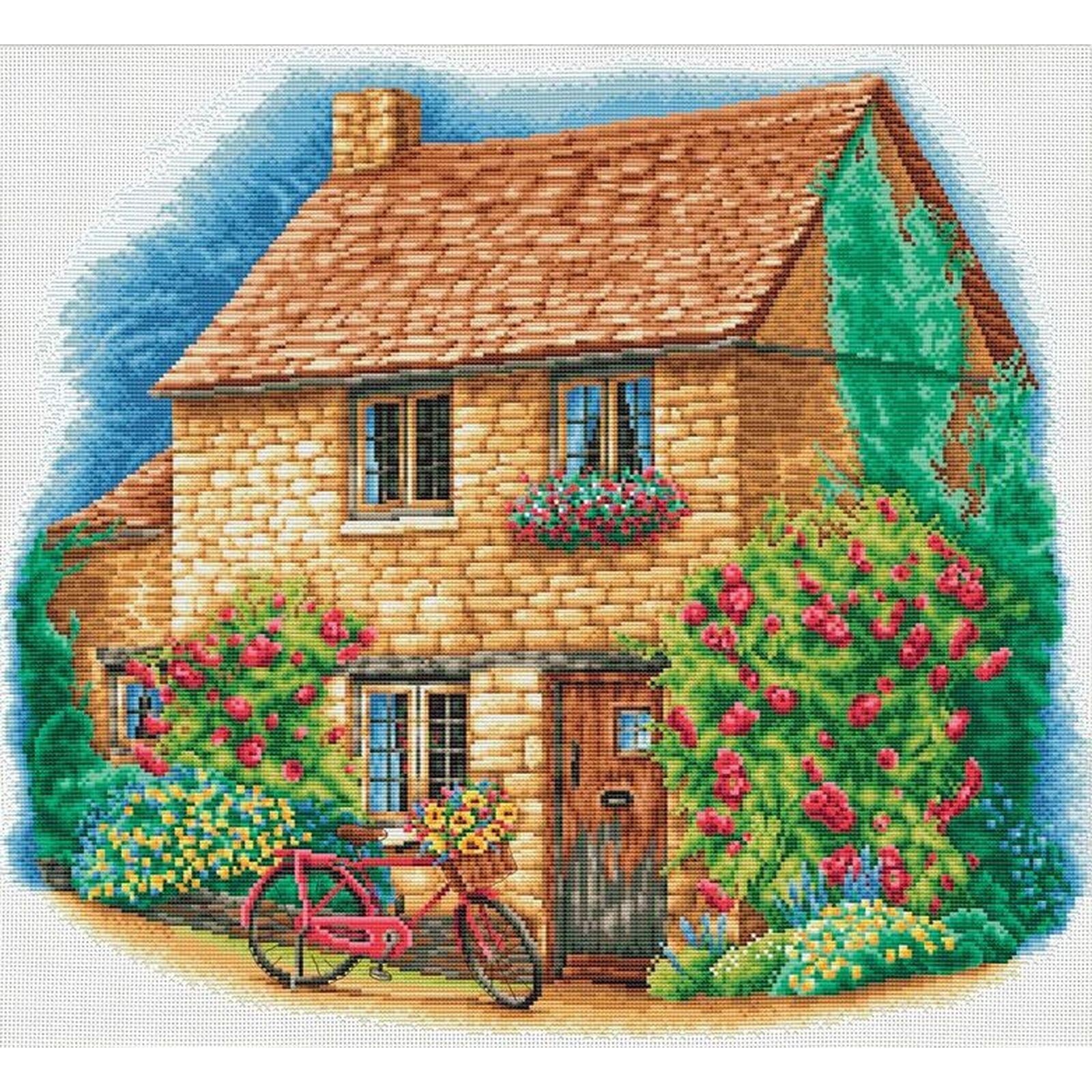 Kit point de croix compté paysage montagne lin avec diagramme fils DSB010