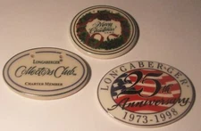 Longaberger 3 Ceramic Basket Tie Ons 25th Anniv Collectors Club 1990 Ornament