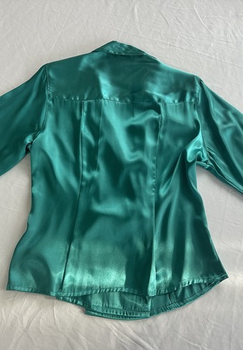 Vintage 90s Green Satin Silky Green Blazer Jacket M/L - Picture 7 of 8