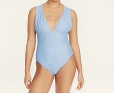 NWT J. Crew Women's Plunge V-Neck One-Piece Swimsuit - Blue Mist - Size 24
