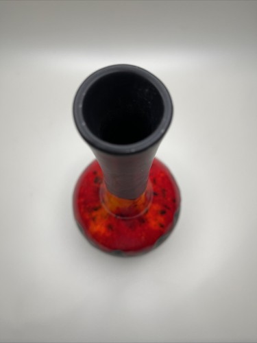 Vtg Midcentury Mod Royal Haeger Lava Drip Bulb Vase Black Orange Red Glaze MCM - Picture 9 of 9