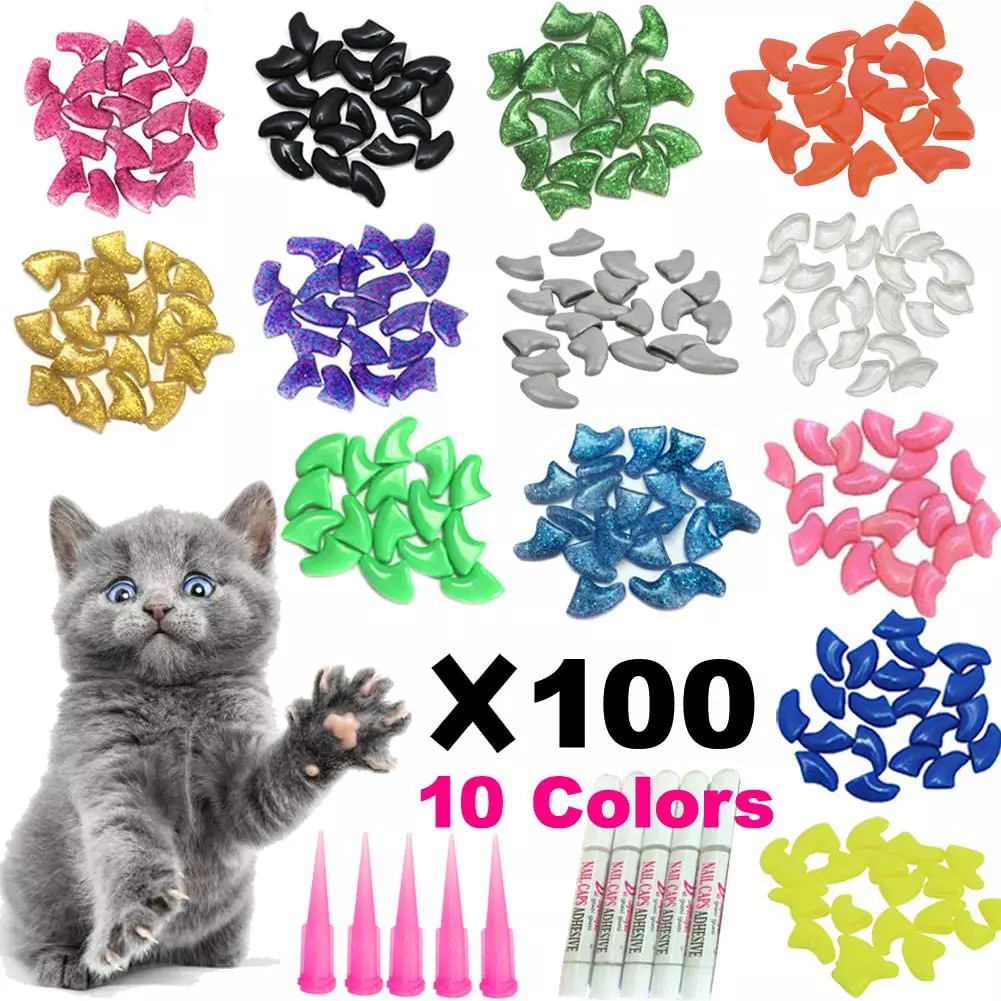 100 Pieces Cat Nail Caps/Tips Pet Cat Kitty Soft Claws Covers Control Paws  Xs